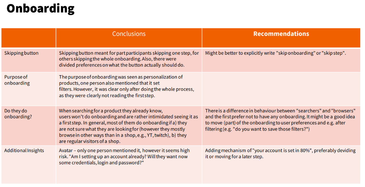 Onboarding conclusions and recommendations