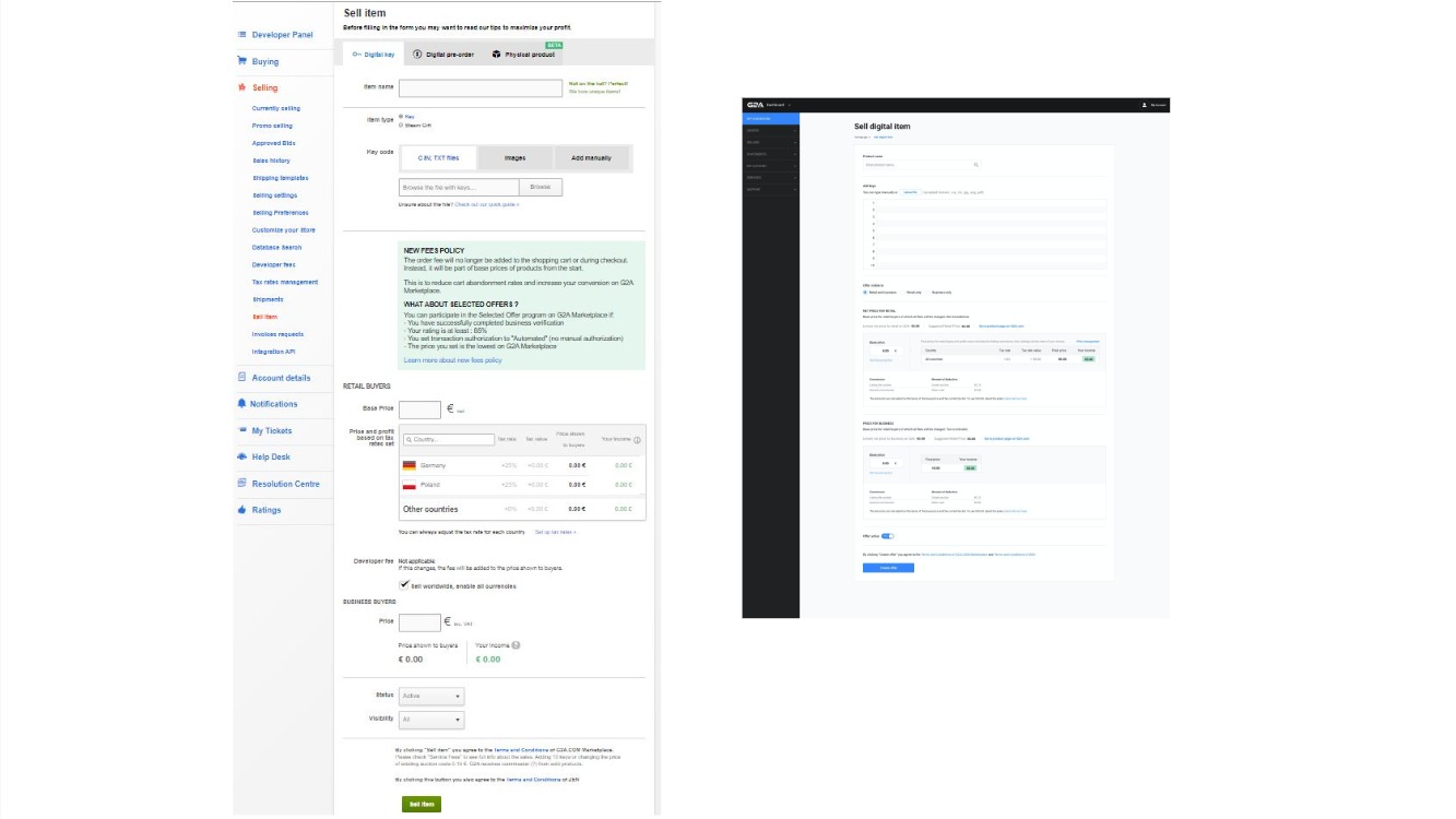 Seller view old vs. new